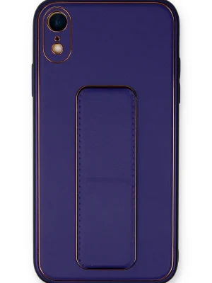 Newface iPhone XR Kılıf Coco Deri Standlı Kapak - Mor