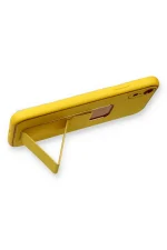 Newface iPhone XR Kılıf Coco Deri Standlı Kapak - Sarı - Görsel 3