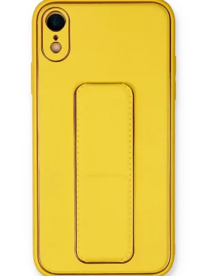 Newface iPhone XR Kılıf Coco Deri Standlı Kapak - Sarı