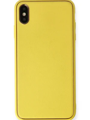 Newface iPhone XS Max Kılıf Coco Deri Silikon Kapak - Sarı