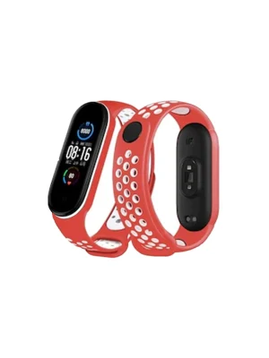 Newface Xiaomi Mi Band 4 Spor Delikli Kordon - Kırmızı-Beyaz