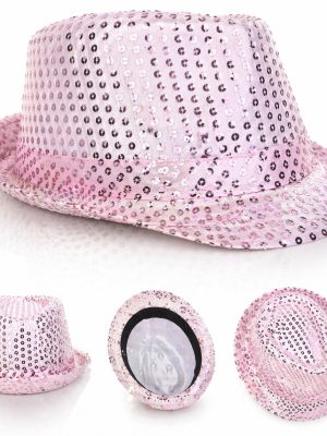 Pembe Payetli Disco Parti Şapkası Yetişkin Işıltılı Fötr Model