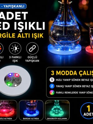 Işıklı Yapışkanlı Bardak Altı Aparatı Ledli 3 Modlu 6 cm Çap 1 Adet