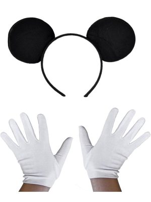Siyah Mickey Mouse Tacı ve Beyaz Eldiven Seti