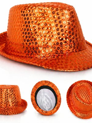 Turuncu Payetli Disco Parti Şapkası Yetişkin Işıltılı Fötr Model