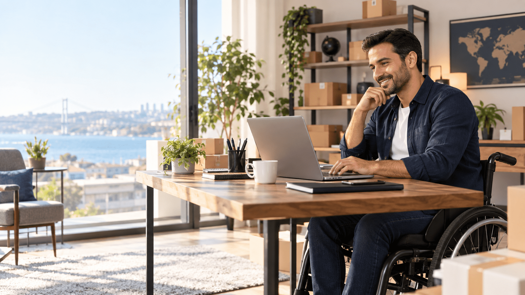 Engelli girişimci bilgisayarından dropshipping ve e-ticaret operasyonunu yönetiyor